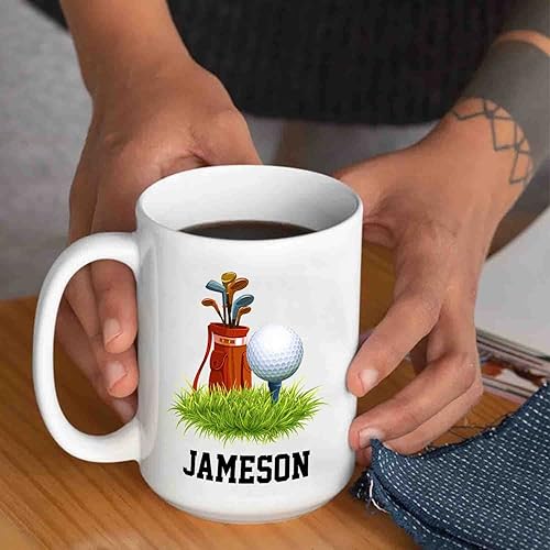 Miniatura 6 de Taza de café blanca con nombre personalizado de 11 y 15 onzas, taza de café de viaje para jugadores de golf, fanáticos del golf, entrenadores de