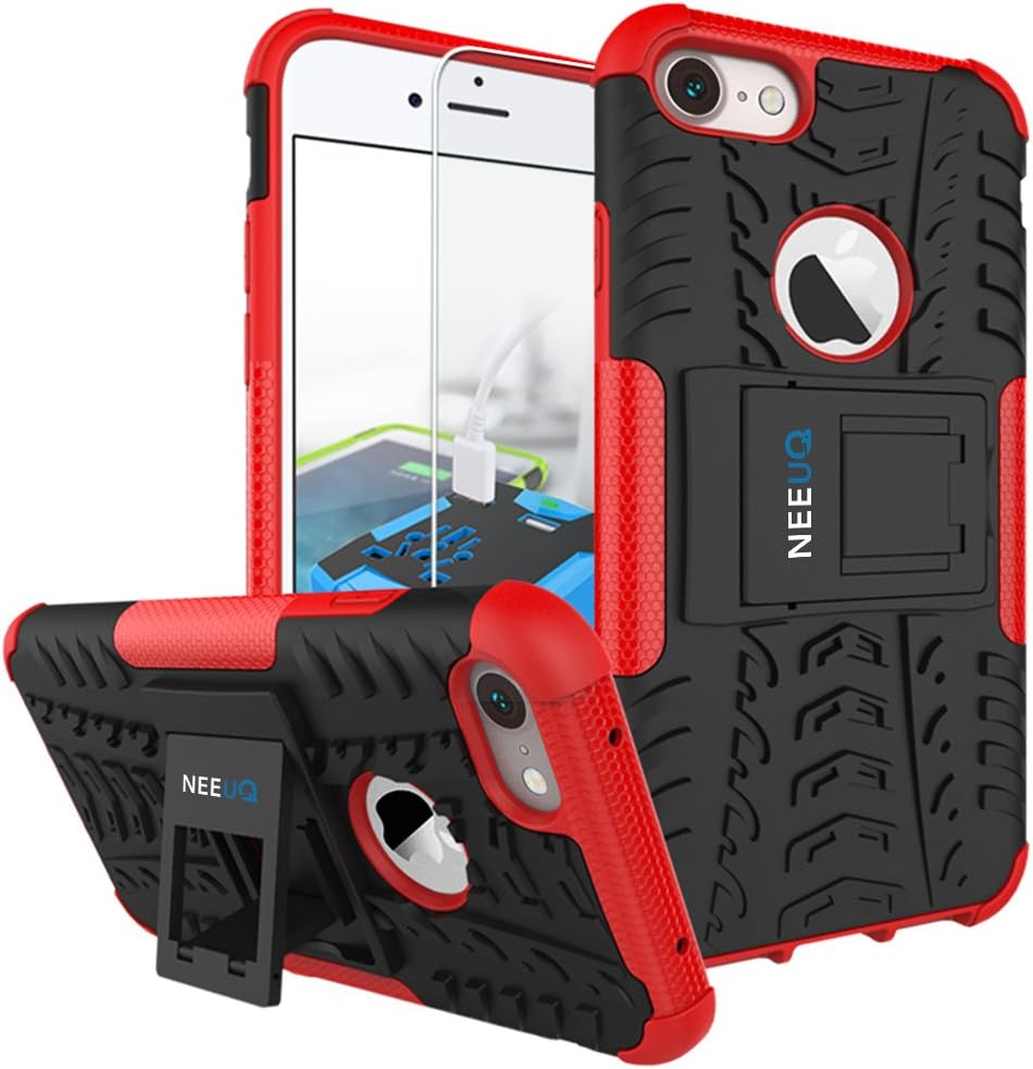 iPhone 7 Plus Case,NEEUQ 2 In 1 Dual Layer Protective Hybird Armor Case Rugged Durable Protective Case with Kickstand And Screen Protector Glass