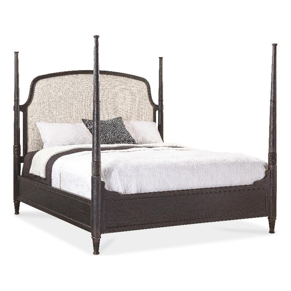 Hooker Furniture Americana King Fabric Upholstered Poster Bed in Beige