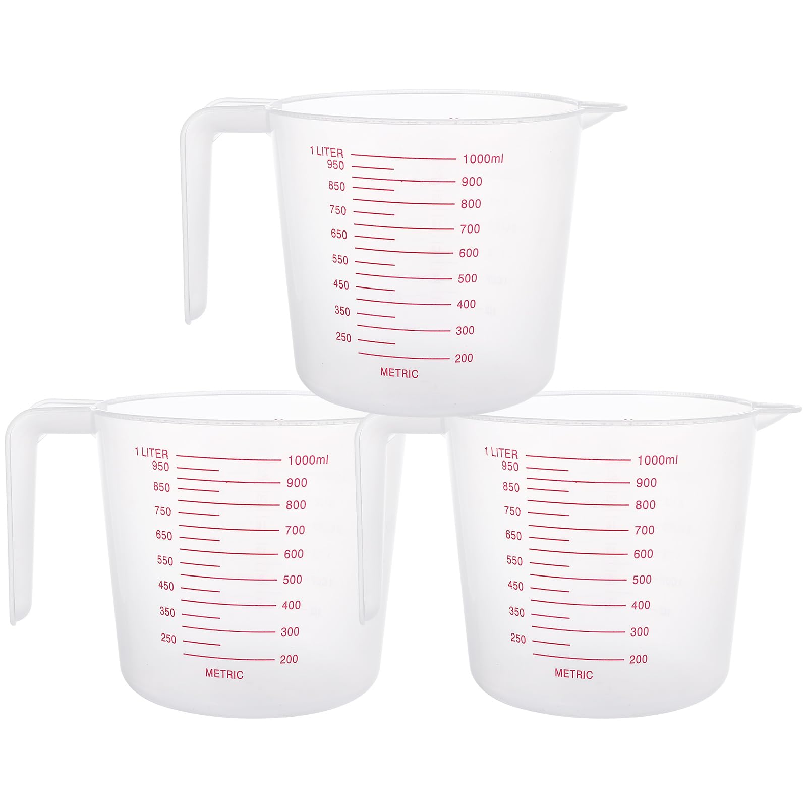 ASelected 3Pcs Plastic Measuring Jugs, 1L/35OZ Lightweight Clear Measuring Jug, Stackable Measuring Jugs with Measuring Scale and Handle for Kitchen Baking
