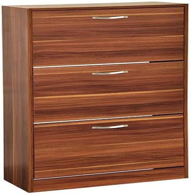 Vida Designs 3 Drawer Shoe Cabinet Cupboard Shoe Storage Organiser Pull Down Wooden Furniture Wood Unit, Walnut
