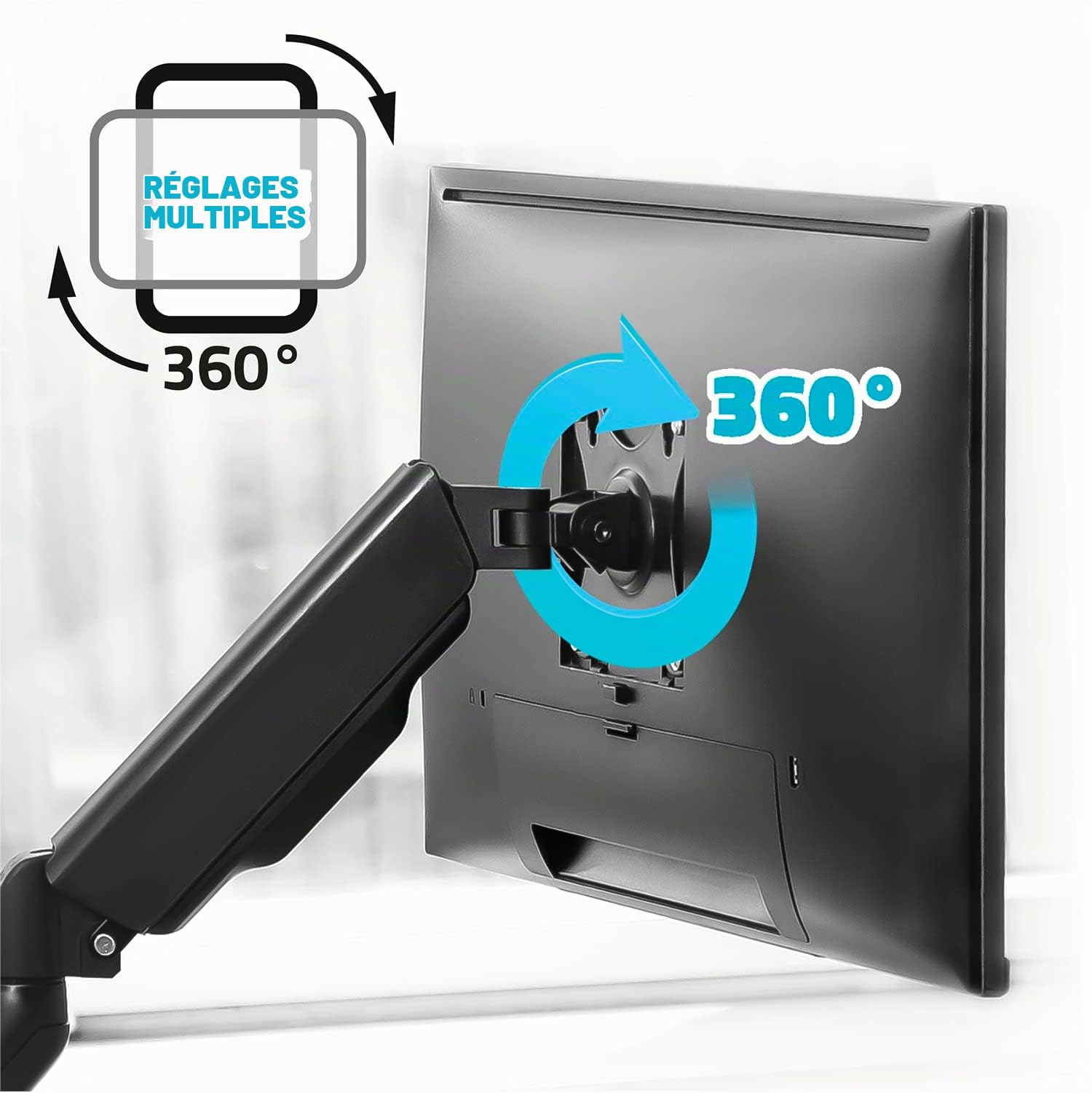 AD ADVANCE - Support Ecran PC Vesa 17 à 32 Pouces | Bras Articulé Ecran PC pour Moniteur | Vérin à gaz | Charge 2 à 9 kg | Hauteur & Inclinaison Ajustable | Rotation à 360