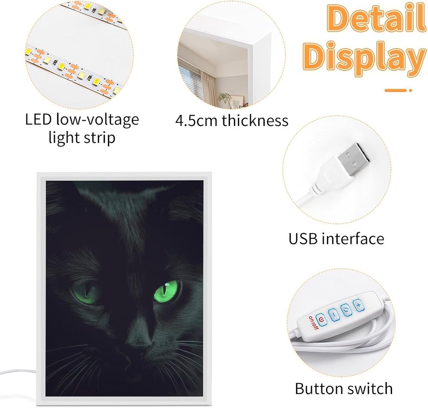 Black Cat Green Eyes Vanity Mirror with Lights Lighted Makeup Mirror with 3-Color Lighting Dimmable LED Makeup Mirror for Vanity Desk Tabletop Bedroom Dressing Room image 4