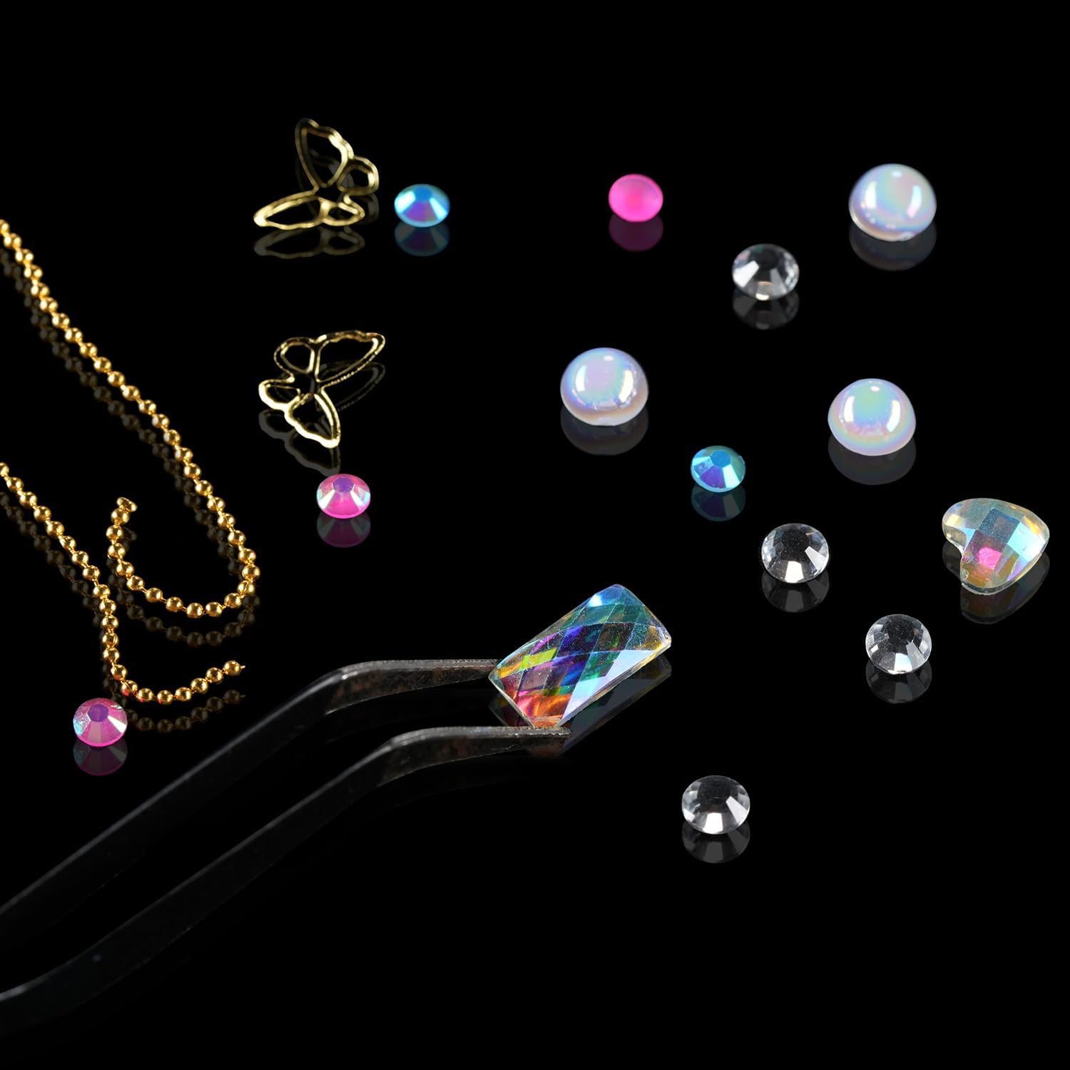 Nail Charms and Gems Stuff, Nail Art Design Kit with 6 Boxes Rhinestones for Nails, 3D Colorful Flatback Jewelry Accessories, Bedazzling kit Suplies with Glue for Gifts