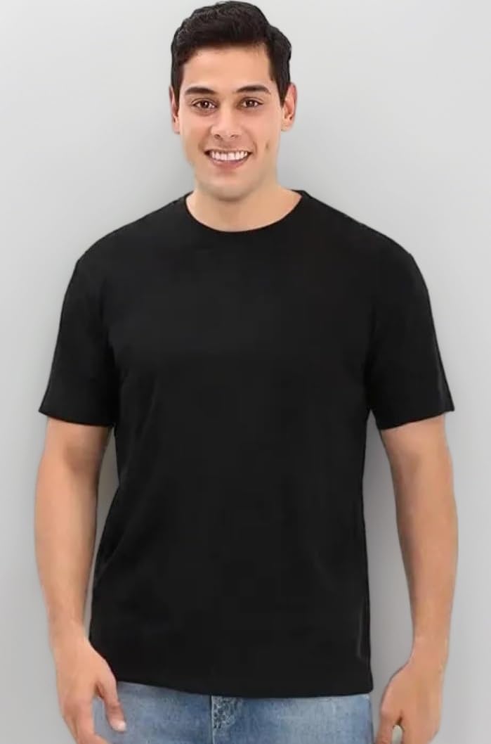 Men's Cotton Stretch T-Shirt, Half Sleeve, Round Neck, Regular Fit, Black Trendy Casual Short Sleeve Tee for Daily Use Stylish T Shirt for Men & Boys
