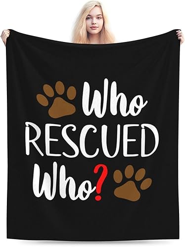 Miniatura 7 de Manta de perro con texto en inglés Who Rescued Who, ultra suave, cálida y mullida para sofá, ropa de cama, adultos y mascotas, 80 x 60 pulgadas,