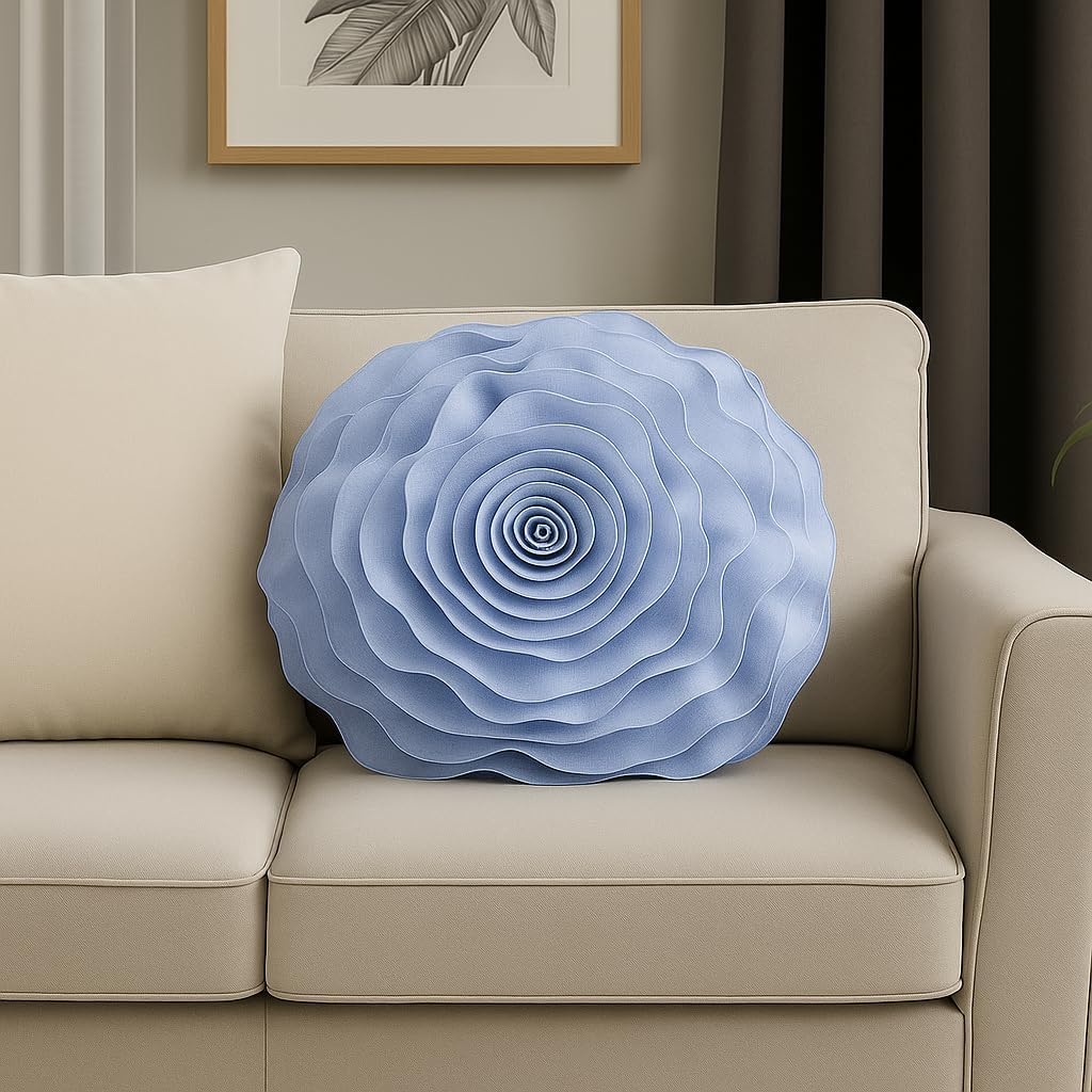 Fennco Styles Beautiful Handmade 3D Rose with Custom Made Fabric Decorative Throw Pillow 16" Round (Pink, Case+Insert)