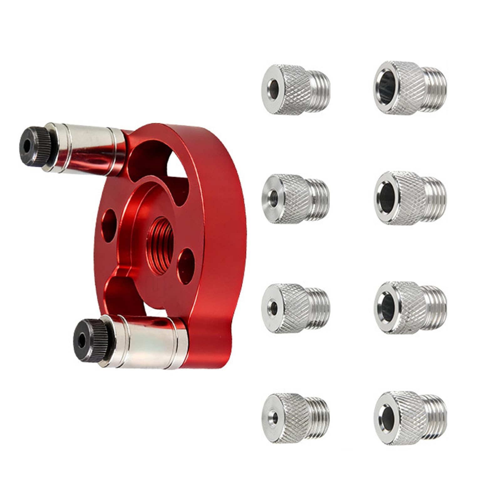 Geavonyg Red 8 Piece Aluminum Alloy Woodworking Drill Guide Set Drill Positioner For Accuracy Hole Positioning In Carpentry Projects Accuracy Drilling Jigs
