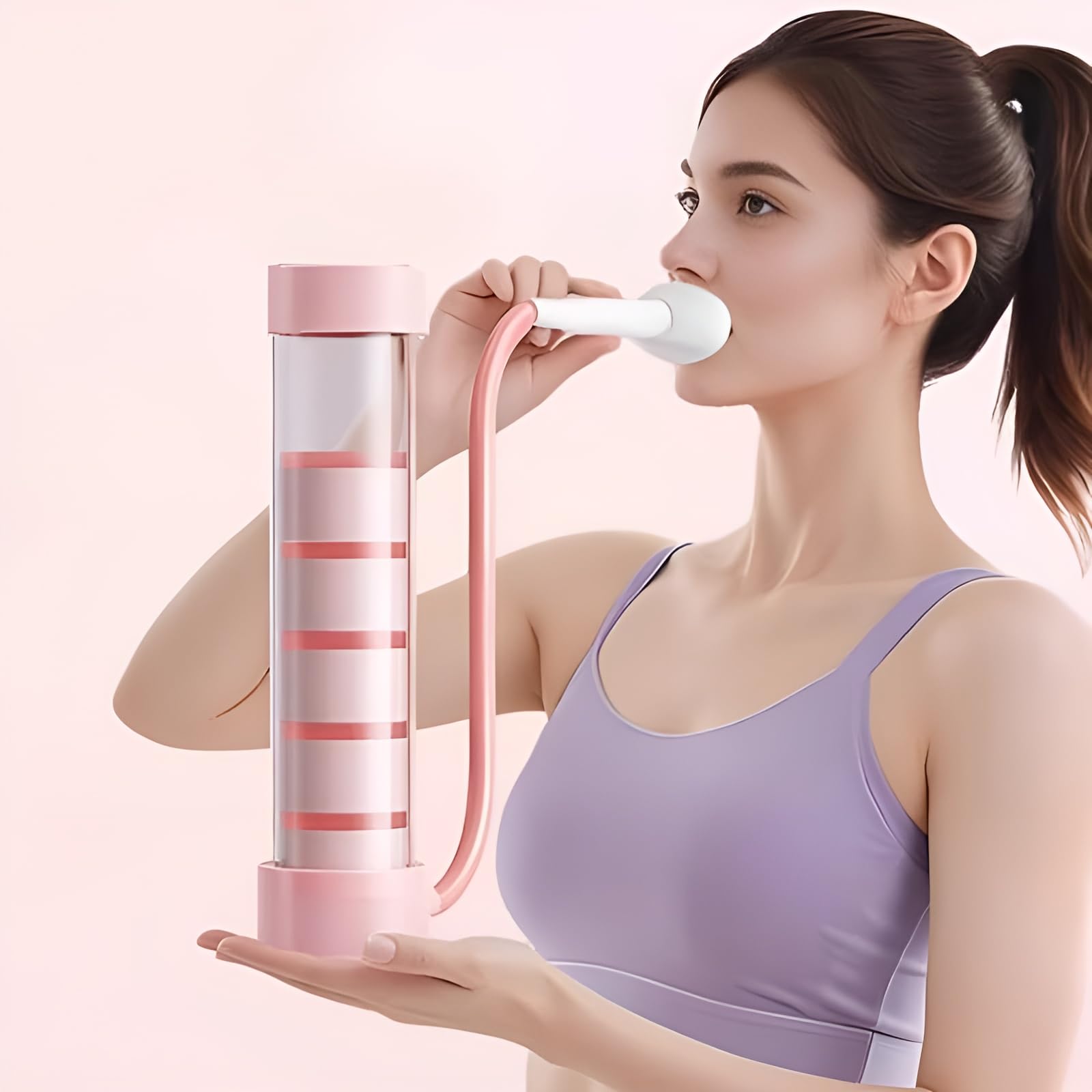 Breathing Dumbbell Lung Trainer, Respiratory Exercise Device for Deep Breathing, Lung Capacity Improvement, Abdominal Breathing Practice, Portable Washable Fitness Training Tool (Pink)-image-26