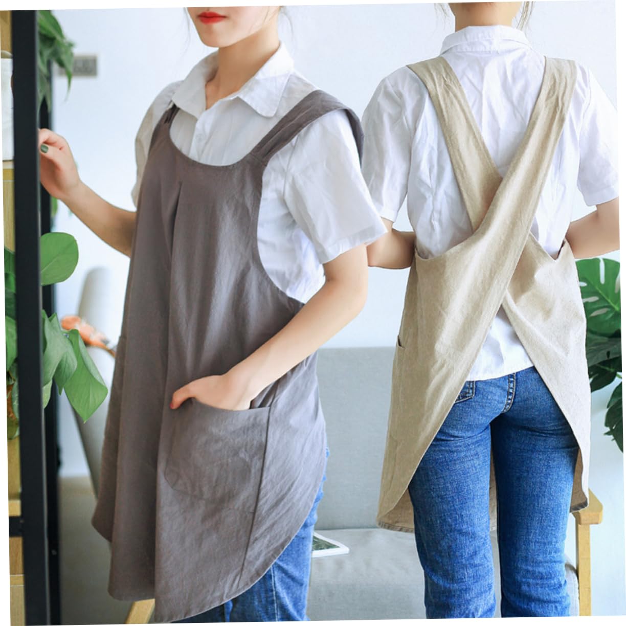 NAMOARLY Korean Style Cotton Linen Apron Stain Resistant Cooking Baking Gardening Kitchen Home Hotel Bar Work Shop