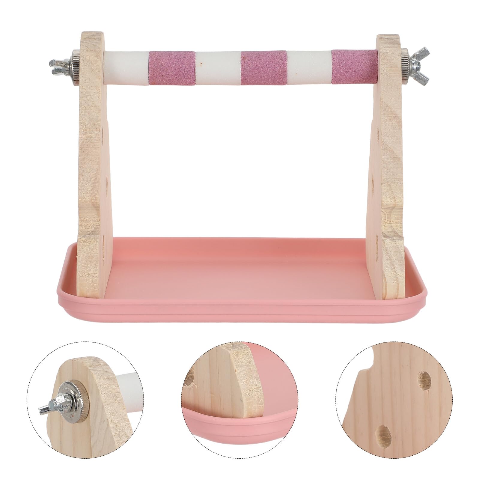 Percha para Loros con Bandeja Desmontable, Plataforma de Madera y Plástico, Soporte Portátil para Jaula, Uso en Casa y Alimentación