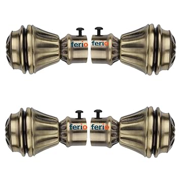 FERIO Stainless Steel Brass Antique Curtain Bracket Parda Holder for Door and Windows Rod Fitting for 1 Inch Size Only Pocket Finials Set for Home Decor (Pack of 4)