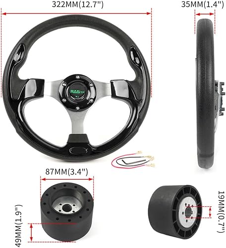 Miniatura 5 de RASTP Volante de barco de 12.5 pulgadas con adaptador de volante marino de eje de 34 pulgadas, volante antideslizante para la mayoría de barcos