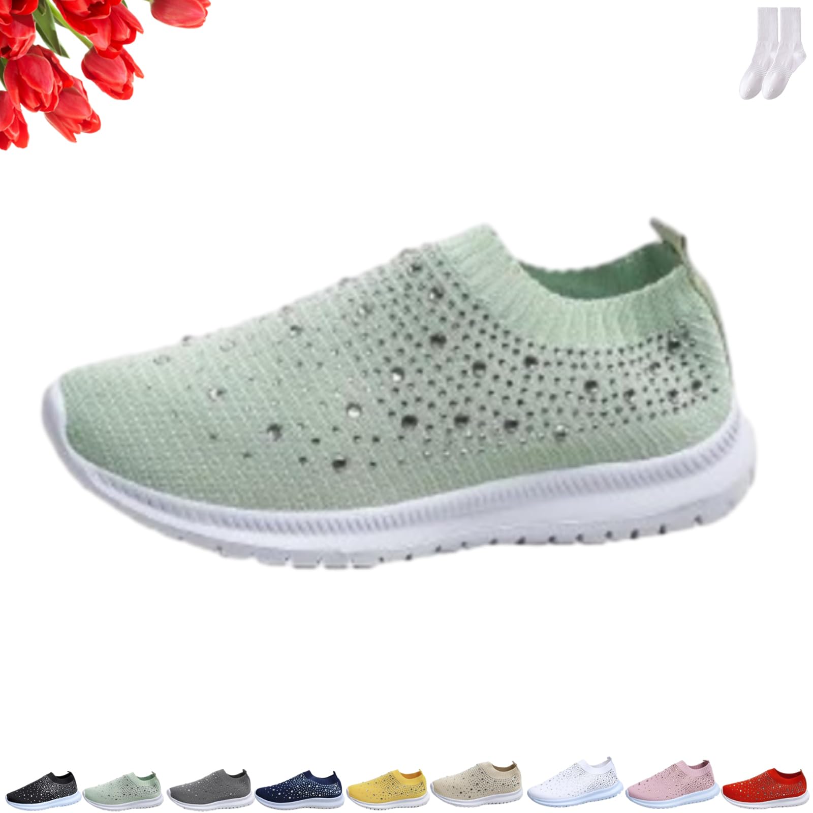 Scarpe da ginnastica ortopediche da donna con strass scintillanti, in rete traspirante, scarpe da tennis casual comode glitterate piatte per feste di nozze