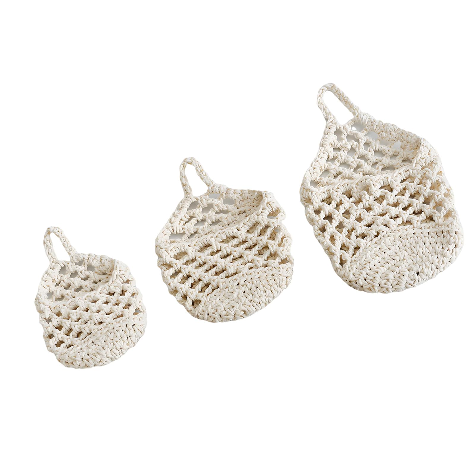 HENYGEN Of 3 Braided Cotton Meshes Baskets Nest Design for Fruit Vegetable and Small Items Storage Nesting Design Fruit Planner