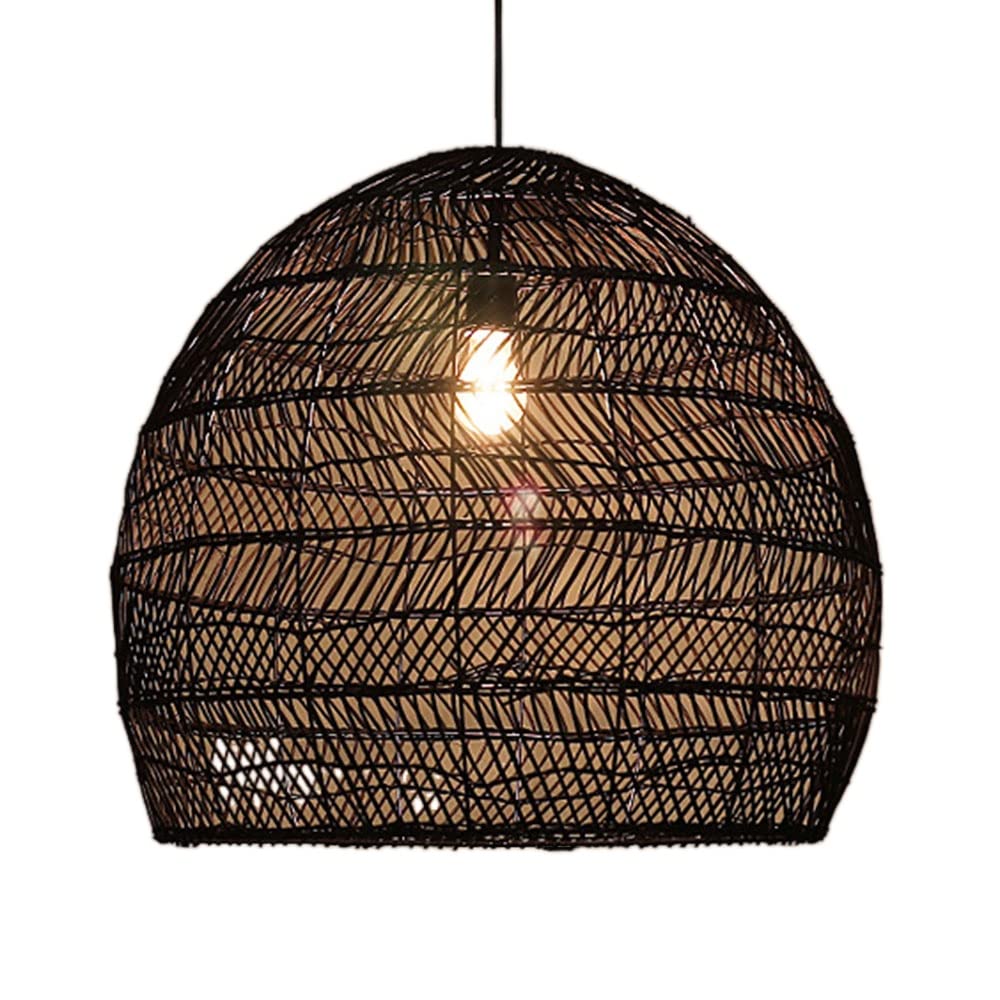 OZBMA Elegant Pendant Light Rustic Rattan Hanging Lamp Bohemia Farmhouse Shade with Cord 47inches Modern for Kitchen Island Dining Room Living (Dark 50cm/19.7in)