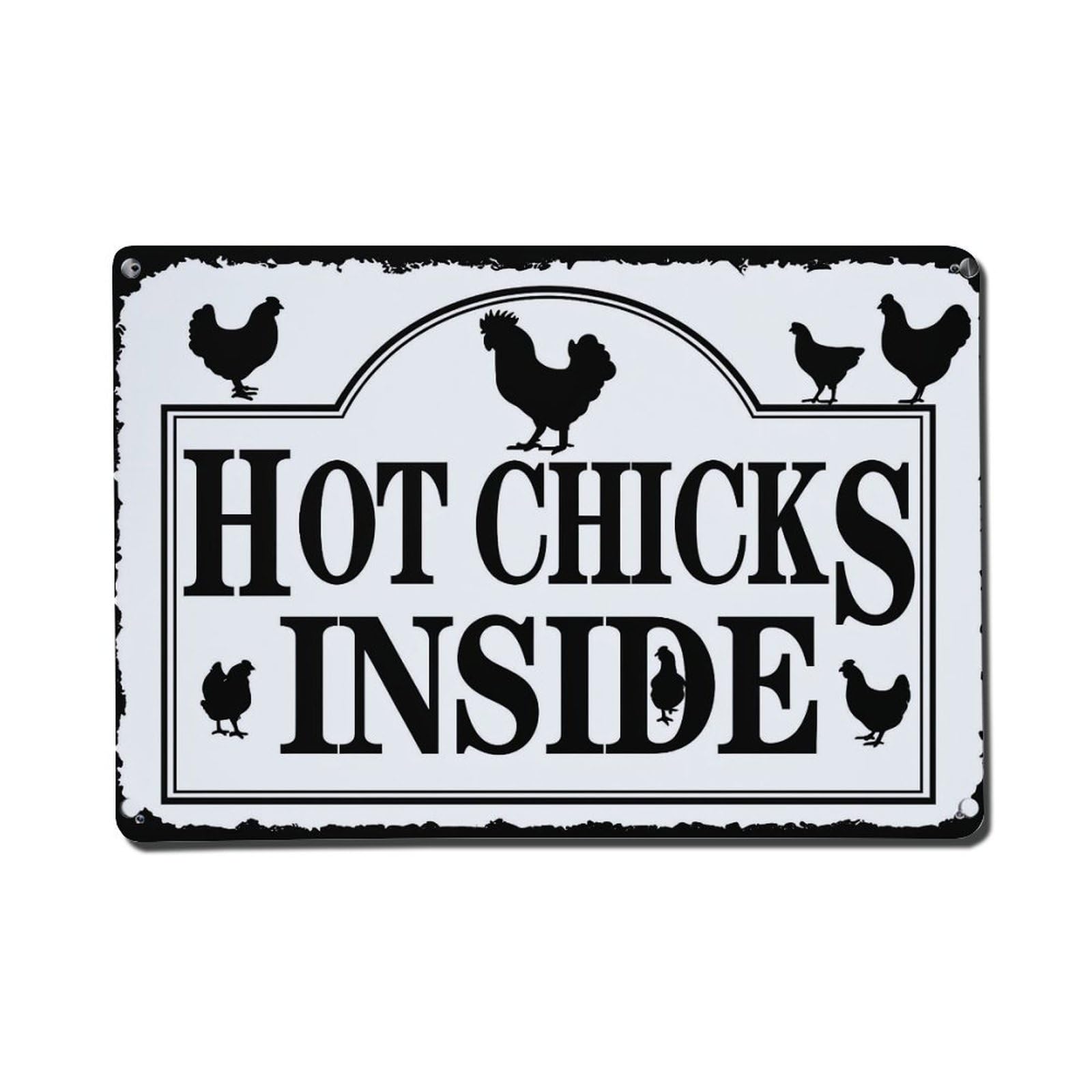 Hot Chicks Inside Sign Pattern Retro Metal Tin Sign, Vintage Metal Poster for Home, Gaming Room, Studio Workshop,Bar,Garage Wall Art Decor 8x12 Inch