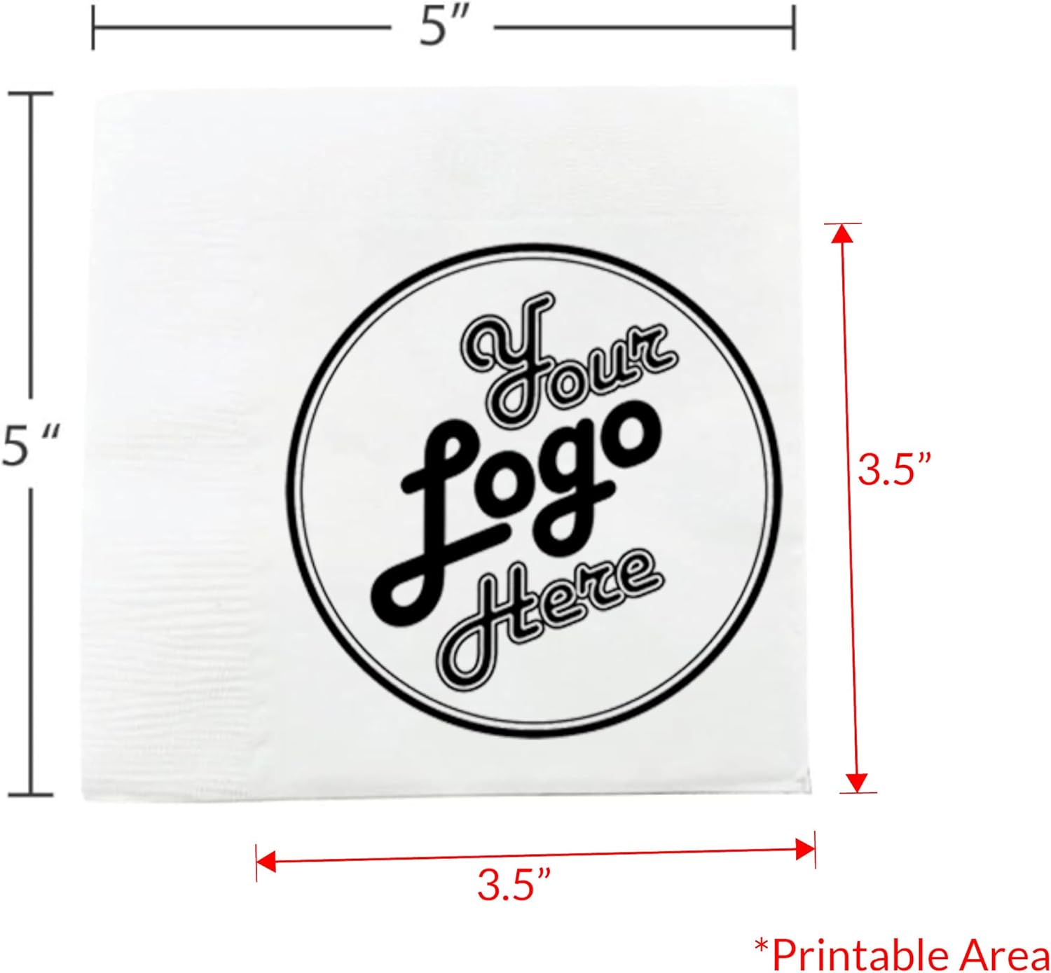 100 to 1000 Custom Cocktail Napkins/Custom Branded/Printed Cocktail Napkins/Personalized Logo 3-Ply White Paper Printed 5" x 5" Beverage Napkins/DIY, Wedding or Event Napkins/Made In The USA