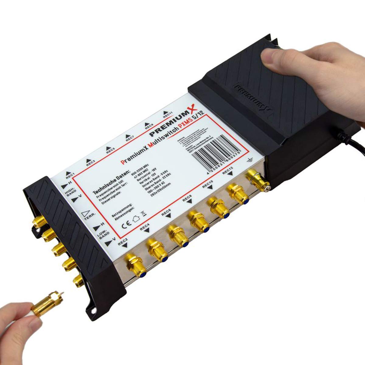 PremiumX PXMS Multiswitch 5/12 avec Alimentation - Distributeur de signaux satellitaires pour 12 utilisateurs - Prend en Charge la télévision numérique HDTV FullHD 4K UHD 8K