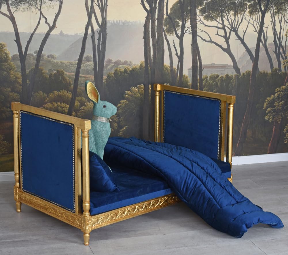 Herrschaftliches Tierbett „Queen Charlotte“ – Barock Himmelbett für Hund oder Katze, Massivholz, Samtvorhänge, inkl. Matratze, Kissen & Decke – H90×B115×T70 cm cat1007 Palazzo Exklusiv