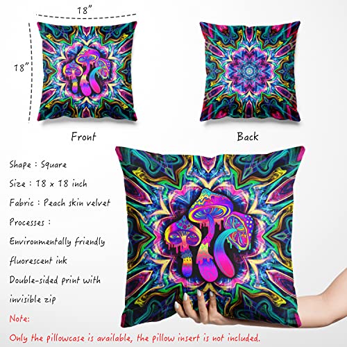 Jetuzazrak Pack Of 2 Blacklight Throw Pillow Cover Of Mushroom Mandala With Zipper Pillowcase Cushion Cover For Home Decor Sofa Bedroom Glow Party 18×18 Inch #TOP7