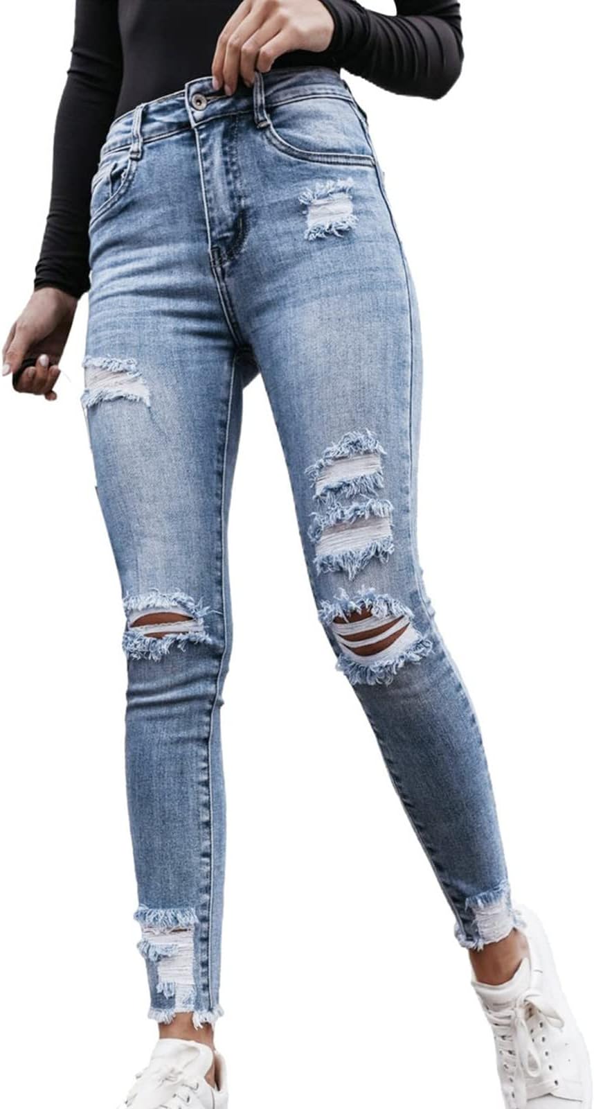Skinny Fit Stretch Jeans Cute Skinny Jeans for Tall Womens High Waisted Ripped Jean Women's Soft Comfort Destroyed Denim Pants