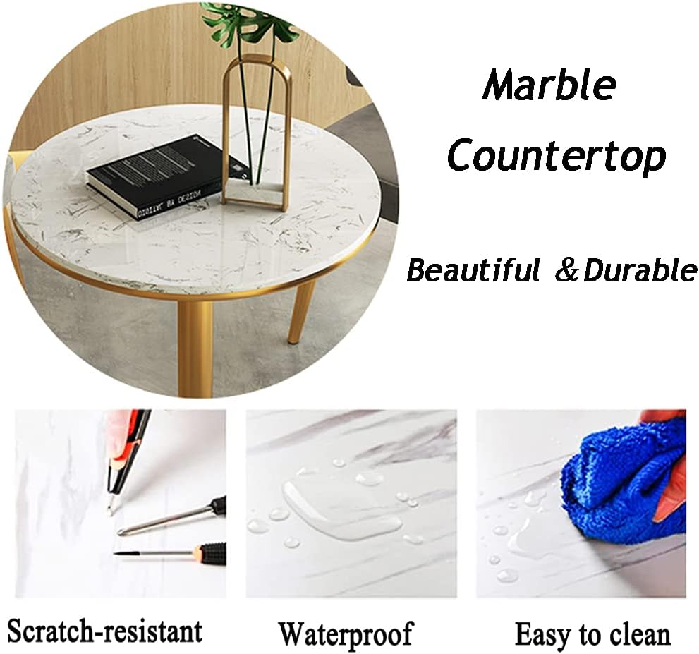 Outdoor Round High Bar Table, Marble Coffee Table Side End Table Durable Metal Frame, Small Space Tea Corner Table for Living Room Bedroom Patio Garden (Black 75cm(29.5in))