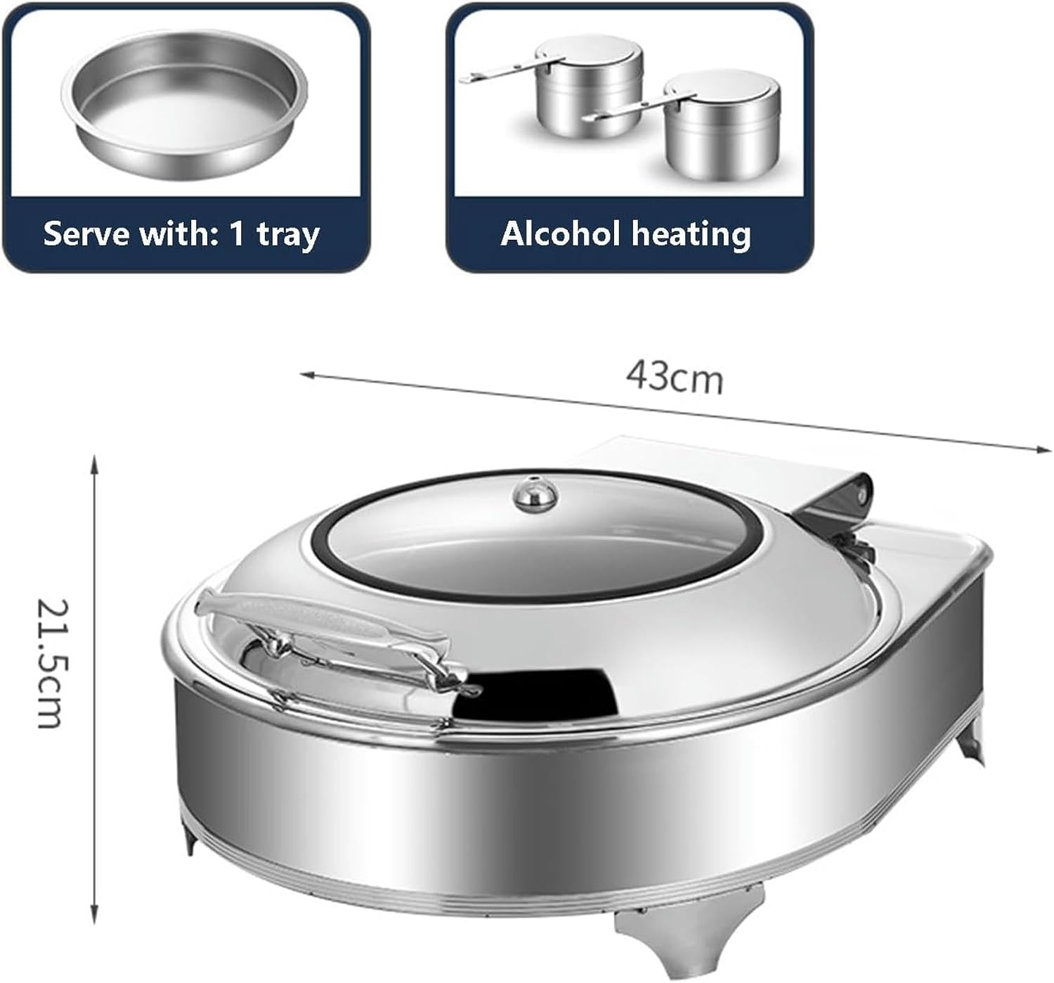 Buffet Stove - Round Food Insulated Plate, Food Insulated Buffet, Hot Pot Buffet Set, Stainless Steel Hot Plate Buffet Set with Glass Viewing Lid and Built-in (Luxe-9L