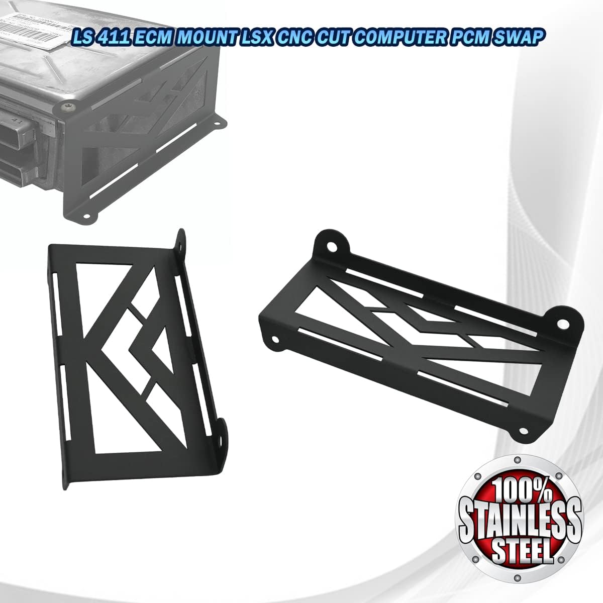 Canitu Black LS1 ECM ECU PCM LSX CNC Cut Engine Computer Mount Bracket Mounting Conversion Brackets Powertrain Control Module Replacement for Pcm Swap 6.0 5.3 LQ9 LM7 0411 C10 C-10