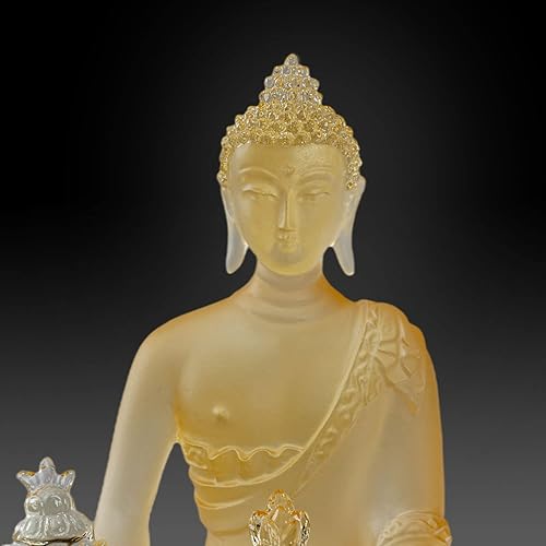 Miniatura 8 de Houlu Pequeña estatua de Buda de medicina de cristal para decoración interior del hogar, 4.33 pulgadas, figura de Buda curativa de cristal Liuli