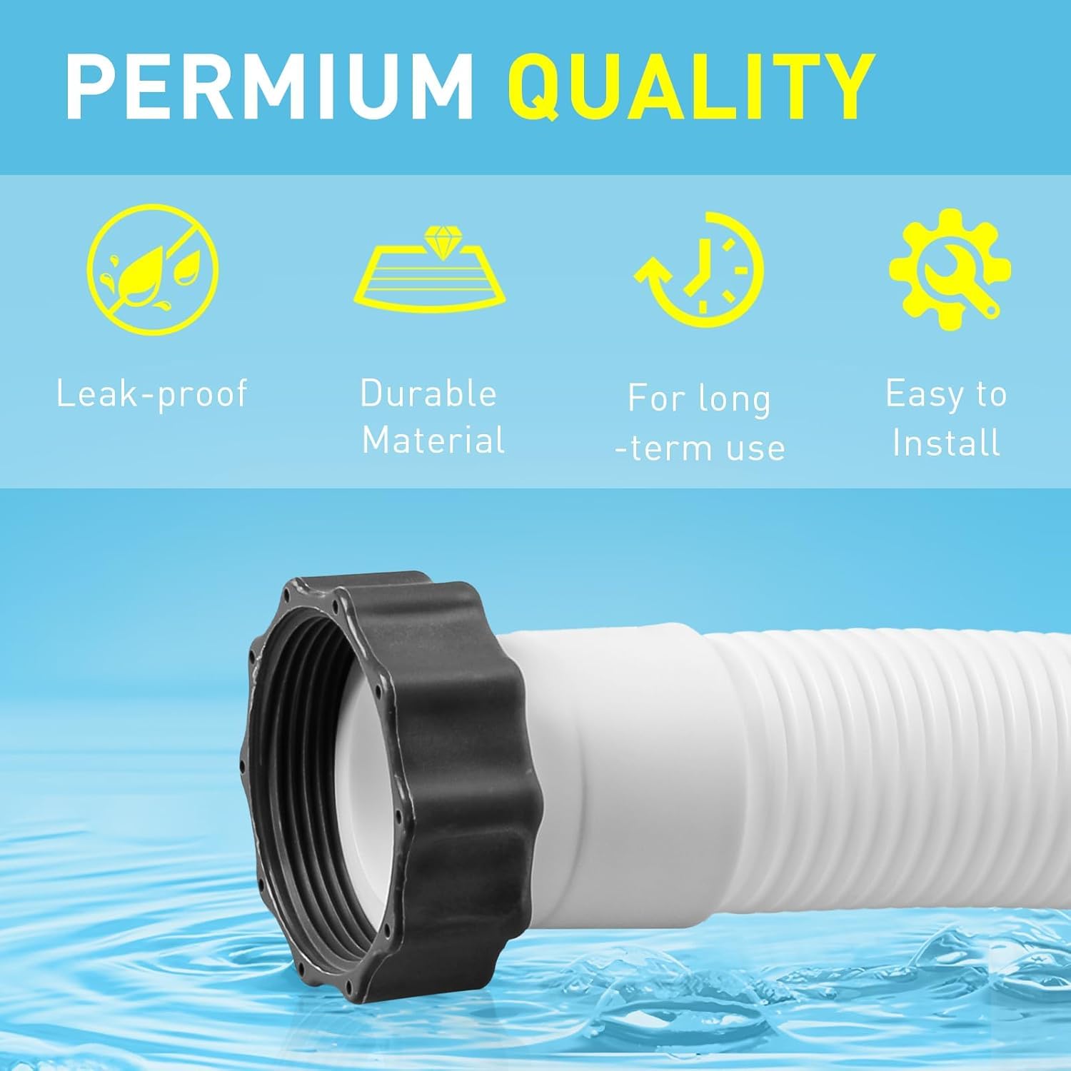 2 Stück 40cm Schwimmbadschlauch, Universal Pool-Pumpe Ersatzschlauch, Pool Filterpumpenschlauch mit Muttern, Pool-Schläuche mit 3,8 cm Durchmesser, für oberirdische Pools, Filterpumpen