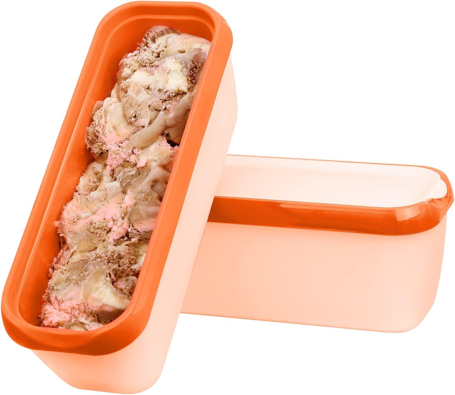 Glide-A-Scoop Ice Cream Tub Reusable Container with Non-Slip Base Stackable (Orange, Pack of 2)
