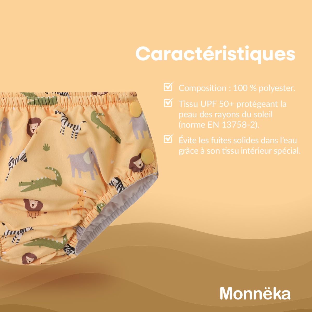 Couche de Bain | Réutilisable et Écologique UPF 50+ | Séchage Rapide et Ajustement Confortable, Motifs Colorés Unisexes | Idéale pour la Plage et la Piscine | Wild Animals 6 à 12 mois
