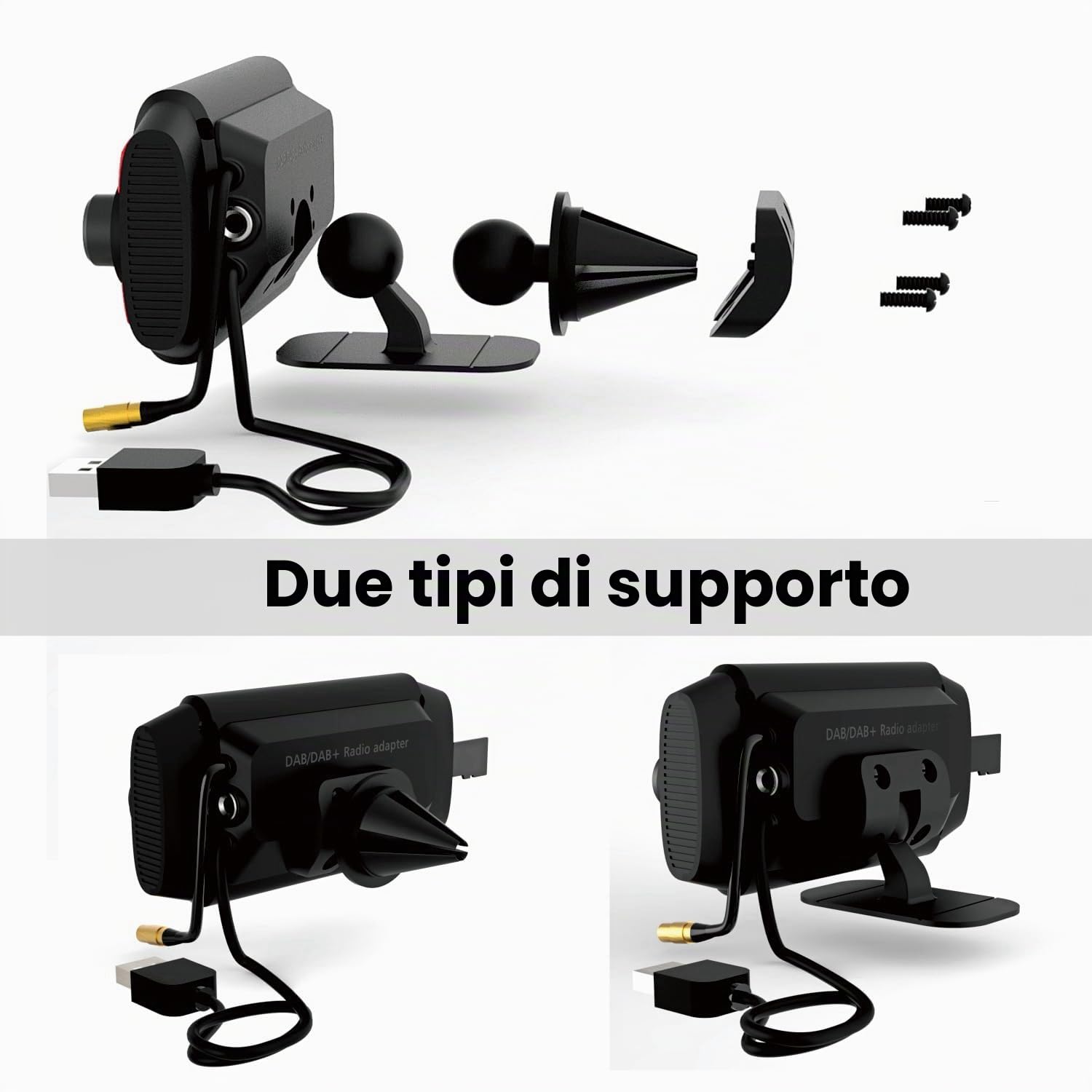 Radio DAB/DAB+ Adattatore per Autoradio, Digital DAB Radio Portatile con Display LCD da 2,4" e Trasmettitore FM Vivavoce Bluetooth TF Play AUX Adattatore Radio DAB Plus per auto