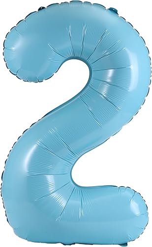 YPSelected Globo de aluminio grande de 32 pulgadas con número de helio, cumpleaños, boda, fiesta, 0-9 (azul bebé, 2)