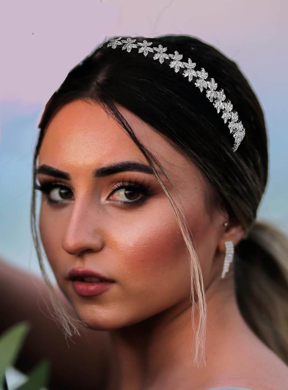 QXMYOO CZ Wedding Headpiece for Bride Tiaras Cubic Zirconia Bendable Rhinestone Headband Silver Crystal Floral Crowns Pageant Bridal Birthday Headpiece Bridal Hair Accessories