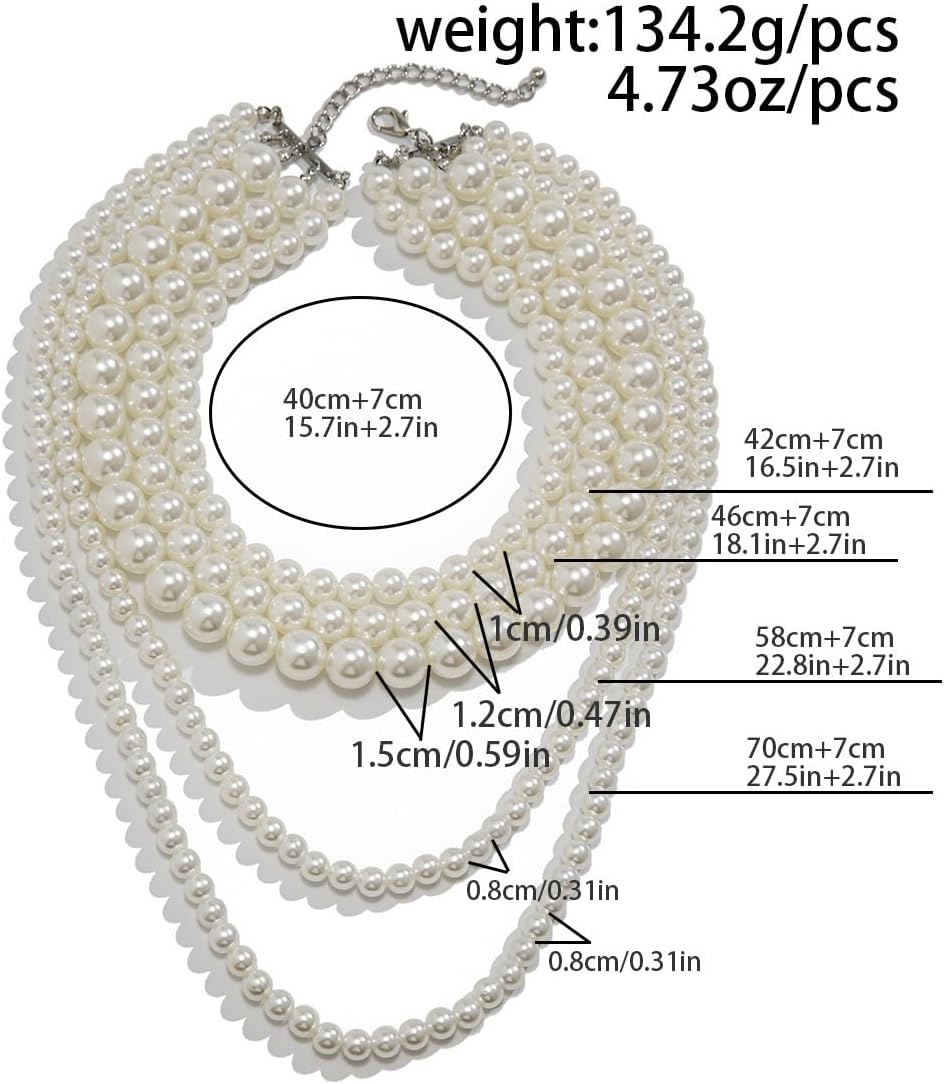 Long Pearl Necklace for Women Chunky Pearl Strand Choker Layered Choker Bridal Wedding Party Vintage Jewelry - Image 6