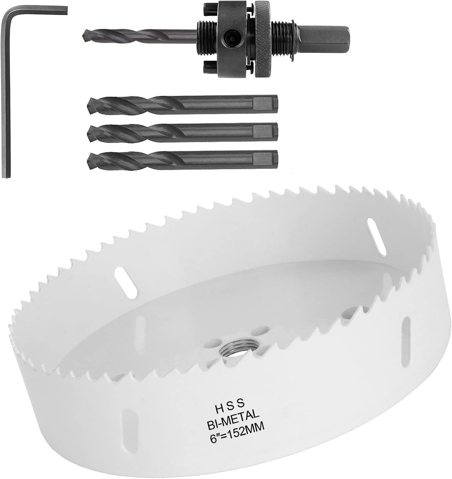 Acrux7 6 inch 152mm Hole Saw, Corn Hole Drilling Cutter for Cornhole Game, Hole Saw Blade with Hex Shank Drill Bit Adapter, Heavy Duty Steel Design(White)