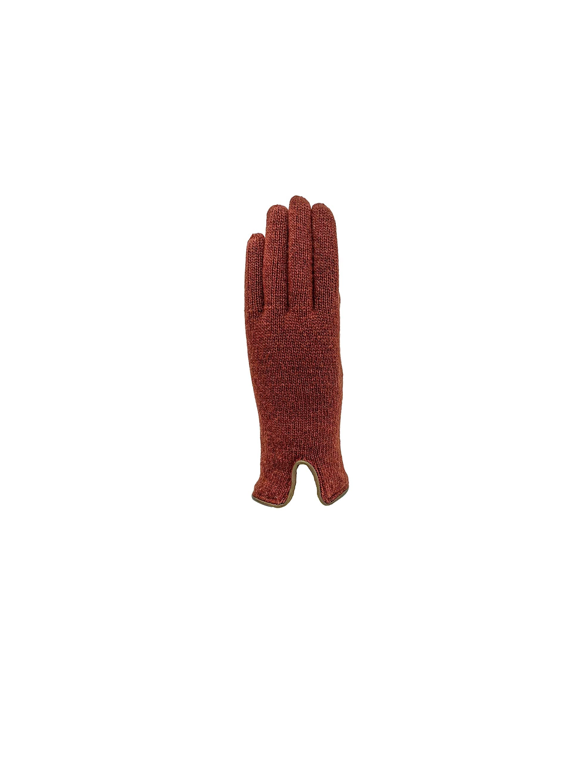 Gants en laine doublés en cachemire avec bords en cuir - Femme - Artisanat - Made in Italy, Rouille, Taille unique