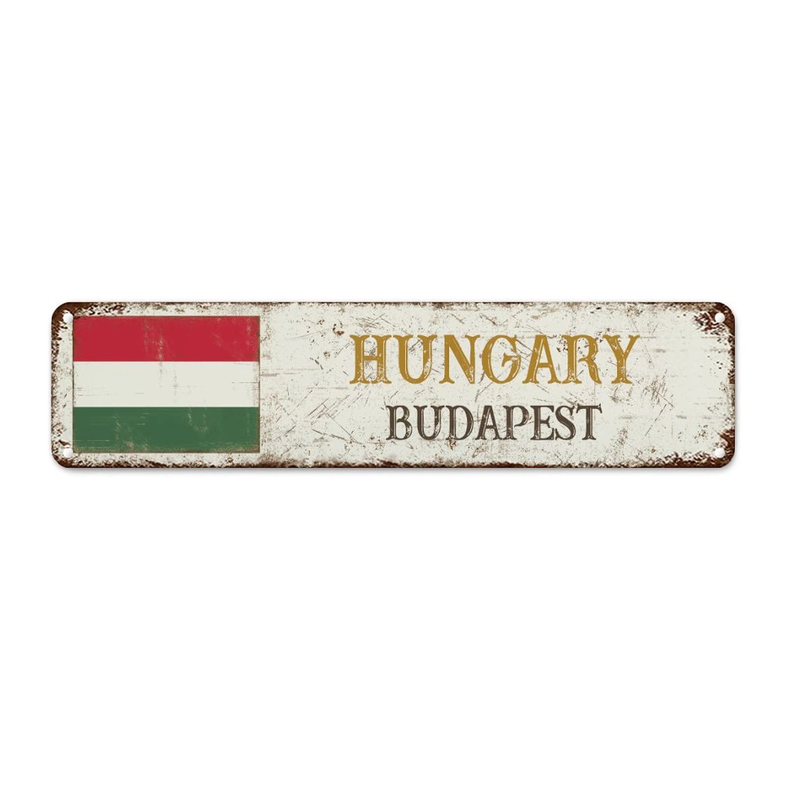 WoGuangis Hungary Souvenir Vintage Farmhouse Signs City Metal Wall Decor Sign Country Flag City Souvenir Metal Wall Sign Quality Aluminum Sign for Laundry Room Living Room 12X3In