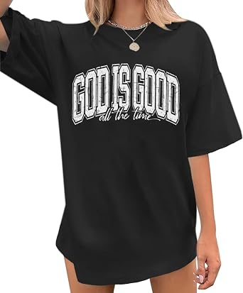 Christian T Shirts for Women God is Good Shirt Oversized Jesus Religious Faith Inspirational Tshirts Bible Verse Tops