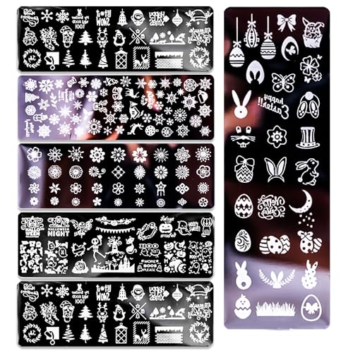 Placa de estampagem de unhas, kit de 6 peças de carimbo de unhas da Danneasy, modelo de manicure com