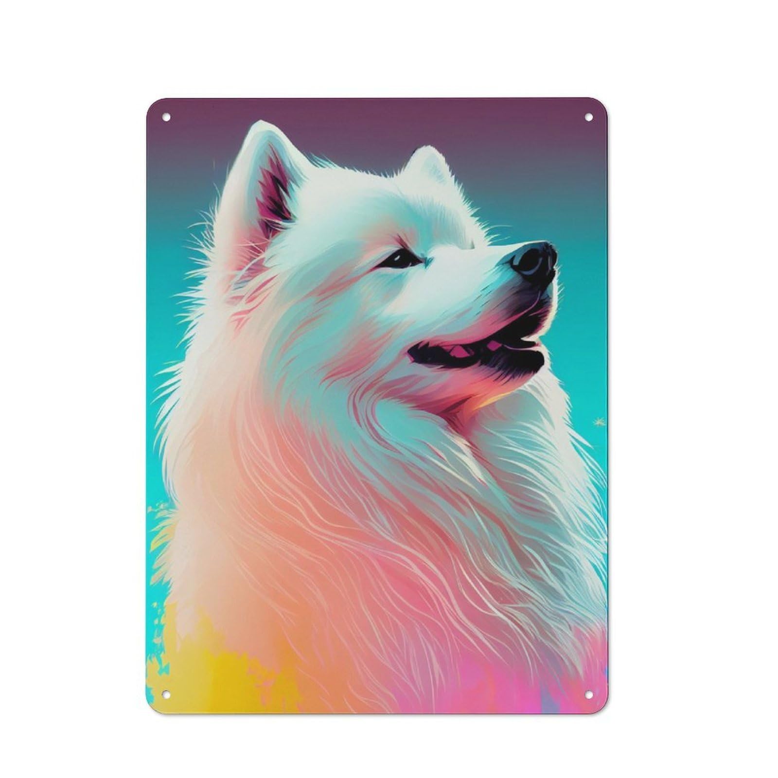 Junmoney Samoyed Colorful Dog Understated Office Metal Sign 40X30cm Featuring Studio Wall Plaque For Office, Study, Studio Or Hallway