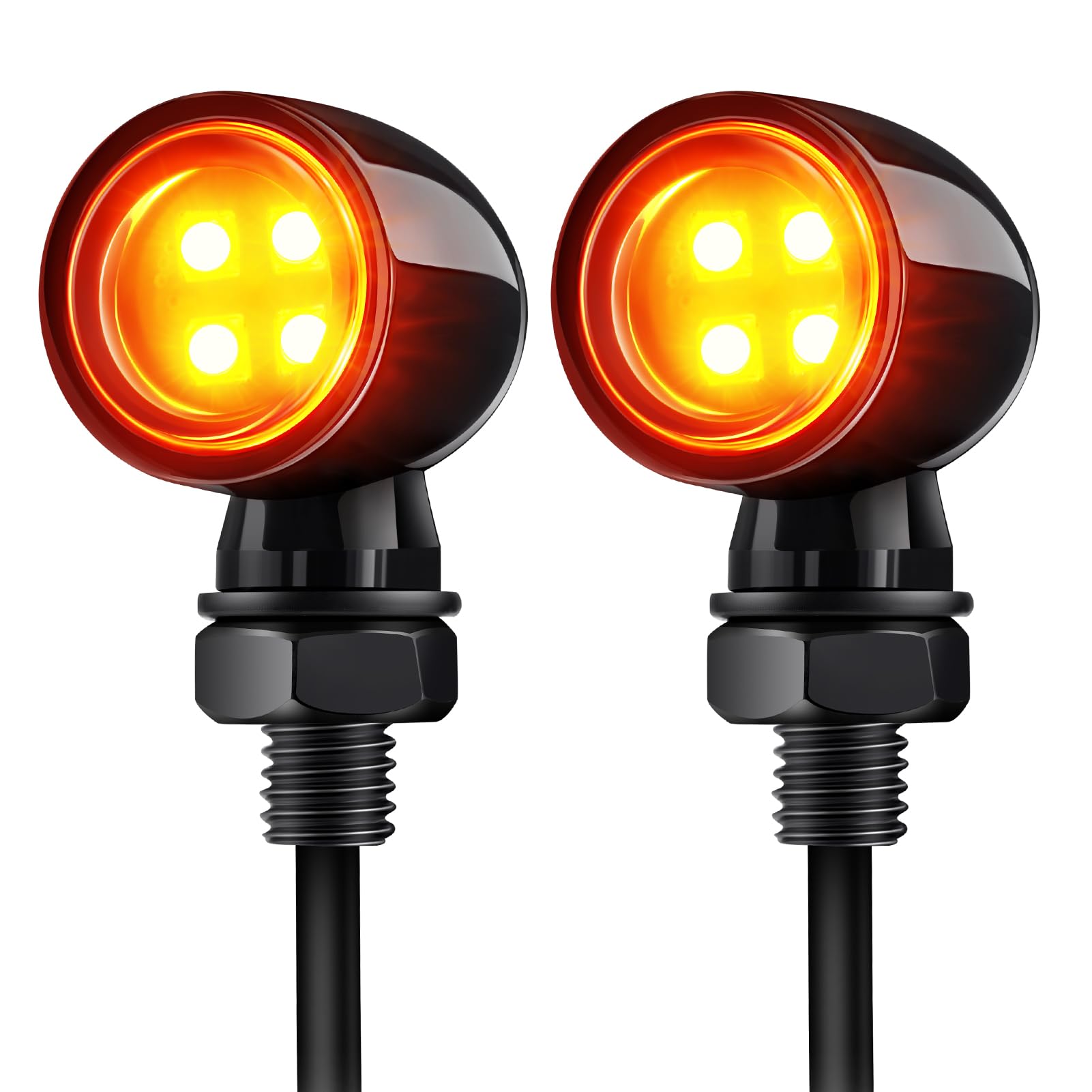 Benlari Motorcycle Bullet Mini Turn Signal Lights, LED Turn Signal Blinkers, 4LEDs Amber Blinkers Turn Lights Fit for Honda Yamaha Suzuki Kawasaki Harley Chopper Bobber, 2PCS