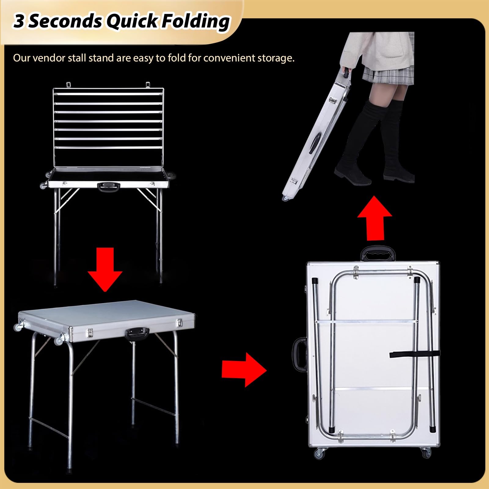 Marktstand Verkaufsstand Faltbarer Verkaufsstand für Schmuckketten, Aluminium Straßenkiosk mit 2 Griffen, Festivals/Messen Schmuckstand Event(70x50x60cm(27.6x19.7x23.6in))