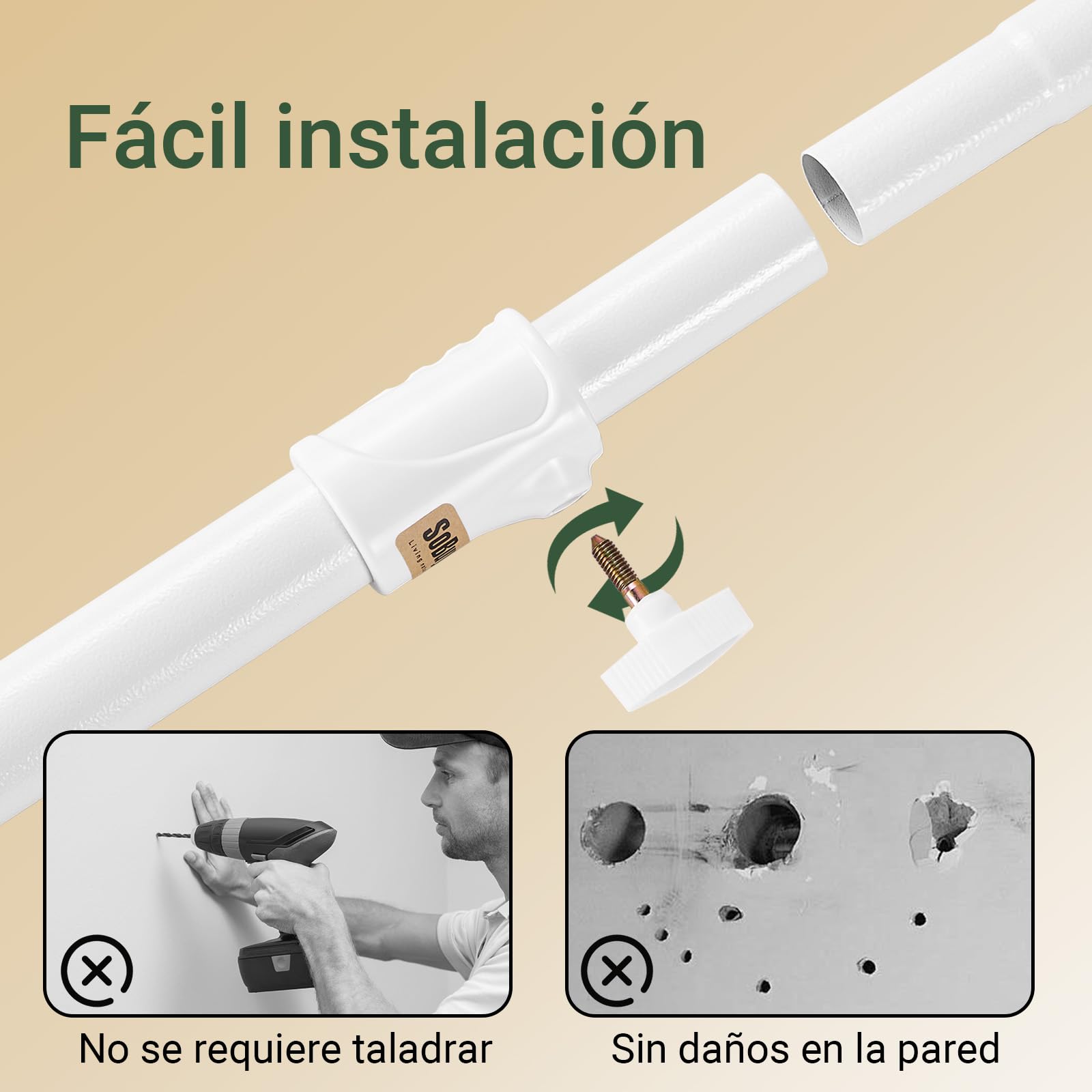 SoBuy Barra Telescópica Perchero Burro Ropa Resistente, Armario Abierto Ajustable con Barras y Estantes para Dormitorio y Vestidor, Blanco KLS04-II-W