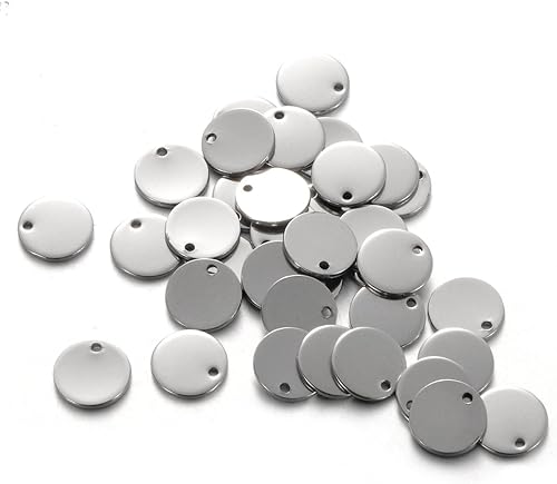 Miniatura 3 de 50 unidades de dijes redondos de acero inoxidable grabados a granel, etiquetas personalizadas para estampado en blanco de 0.315 in, 0.394 in, 0.787