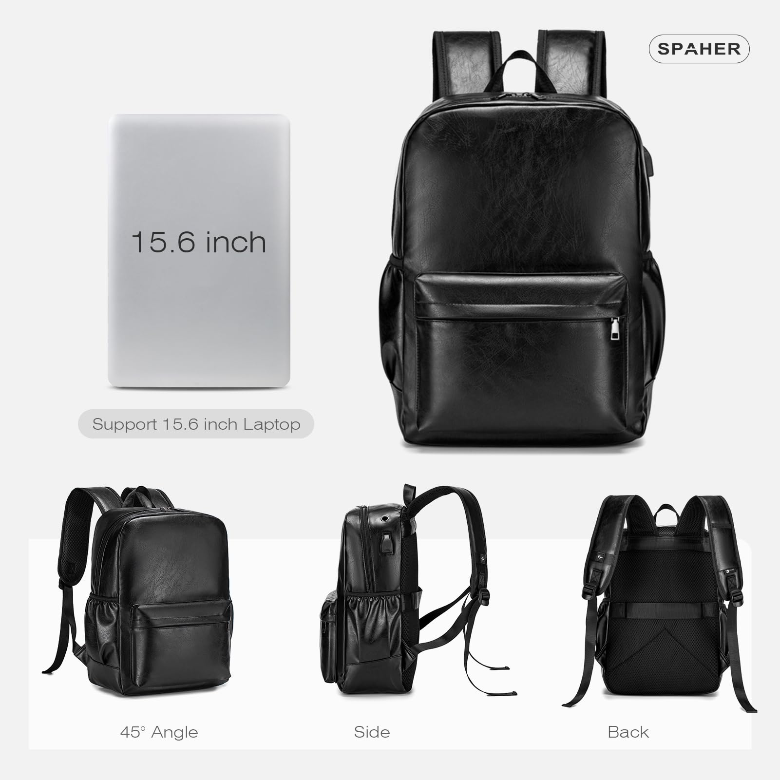 SPAHER Zaino di Pelle Zaino 40x30x20 Wizzair Zaino Uomo Pelle Zaino da Viaggio Zaino Porta PC 15,6 Pollici Laptop Zaino Antifurto Impermeabile Borsa da Scuola Portatile per Uomo Donna Regalo