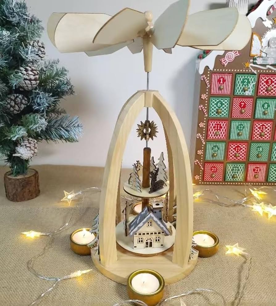 クリスマス キャンドルピラミッド 木製 2段 キャンドル付き