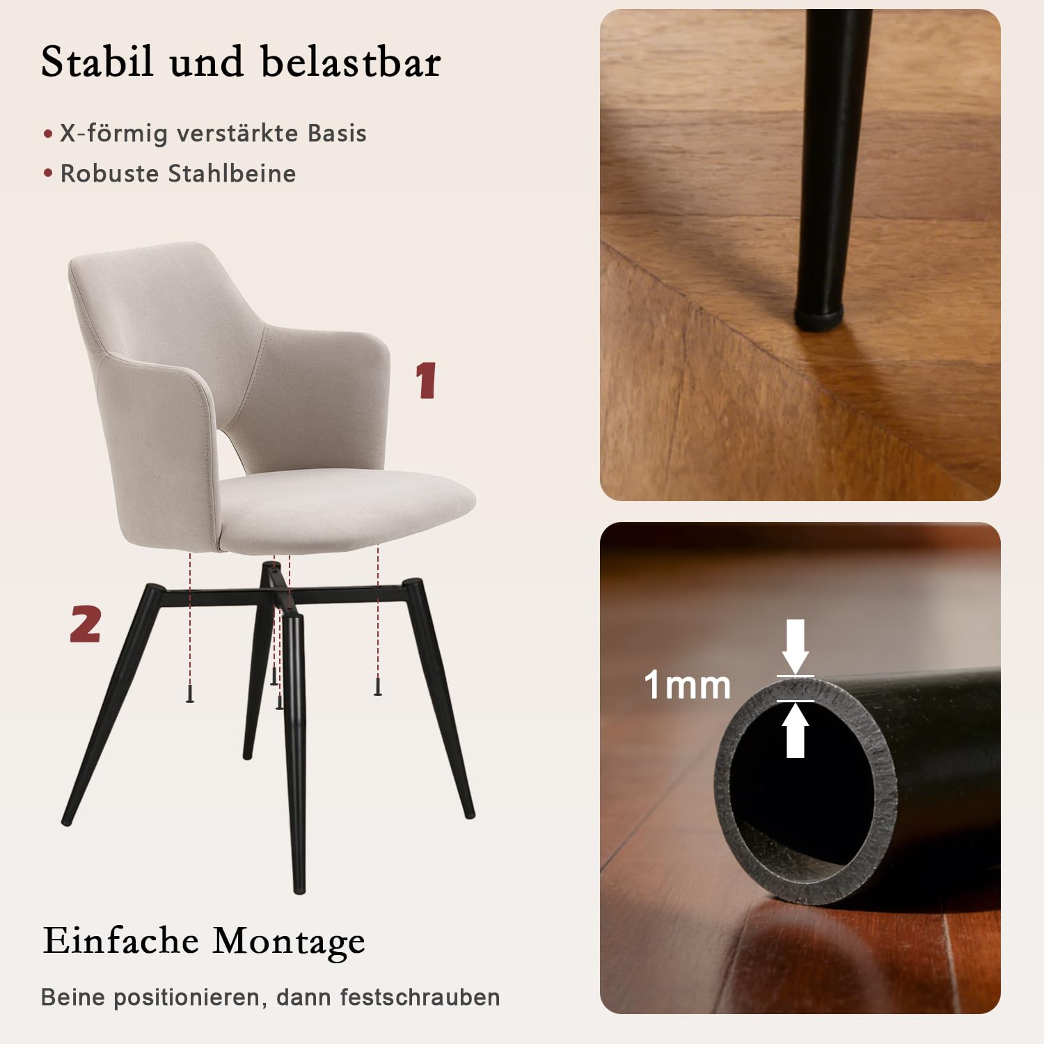 MEUBLE COSY Esszimmerstühle 4er Set Küchenstuhl Polsterstuhl mit Armlehne Sessel aus Stoff Wohnzimmerstuhl Metallbeine